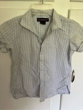 Ariat Light Blue and White Plaid Short-Sleeve Button-Down Shirt